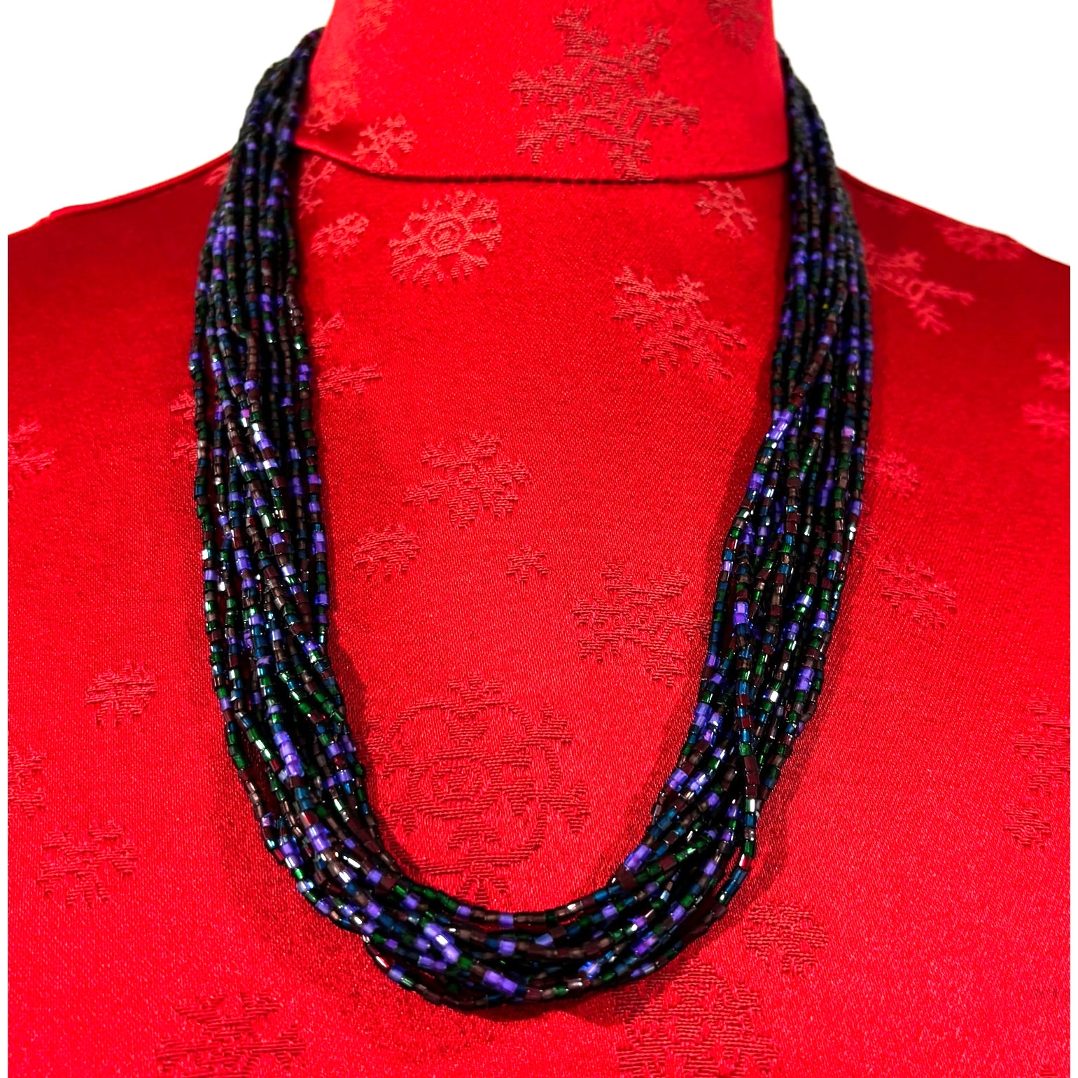 Multi Strand Beaded Necklace Sparkling Purple Ruby Red Choker Collar Runway Chic